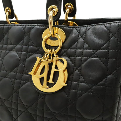Dior Lady Dior Large Cannage 2-Way Shoulder Bag Leather Black Gold — view 8