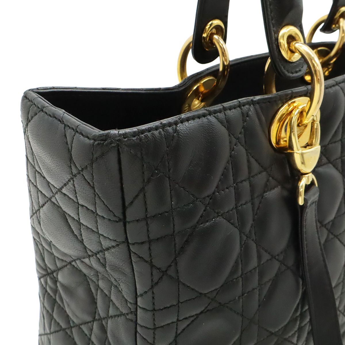 Dior Lady Dior Large Cannage 2-Way Shoulder Bag Leather Black Gold — view 7