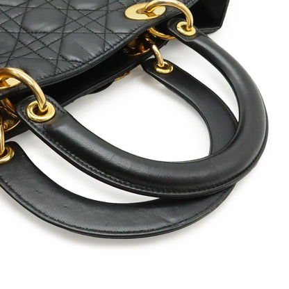 Dior Lady Dior Large Cannage 2-Way Shoulder Bag Leather Black Gold — view 4