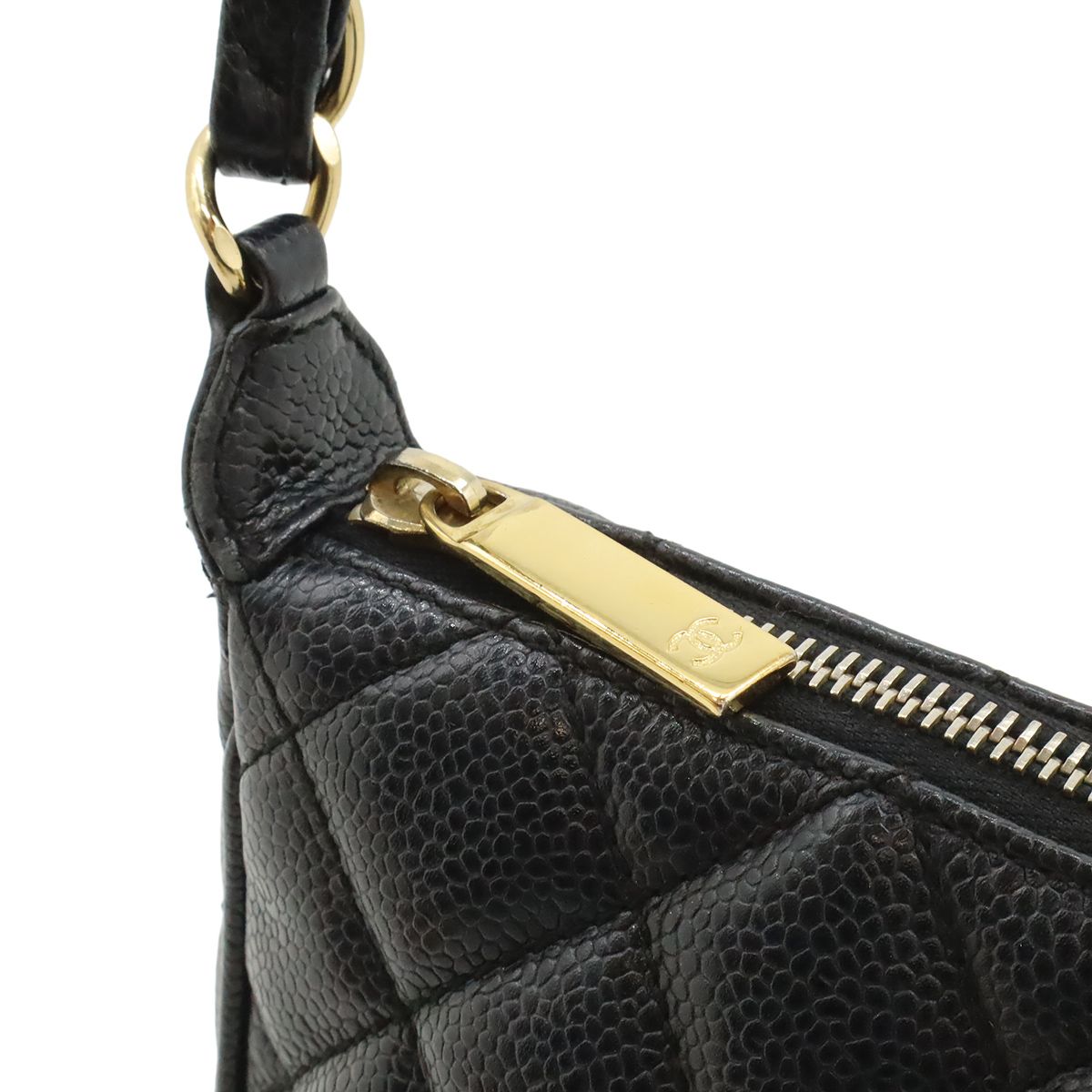 Chanel Quilted CC Logo Chain Shoulder Bag Caviar Leather Black Gold — view 5