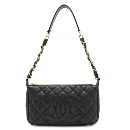 Chanel Quilted CC Logo Chain Shoulder Bag Caviar Leather Black Gold