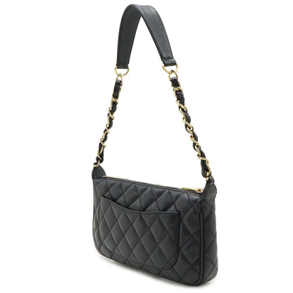 Chanel Quilted CC Logo Chain Shoulder Bag Caviar Leather Black Gold — view 2