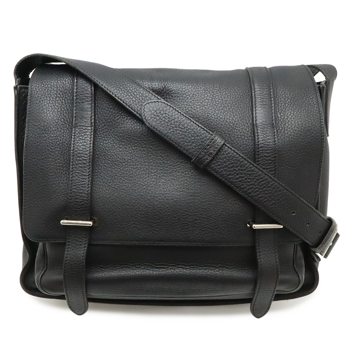 Hermes Steve Besace 35 Shoulder Bag Crossbody Taurillon Clemence Leather Black