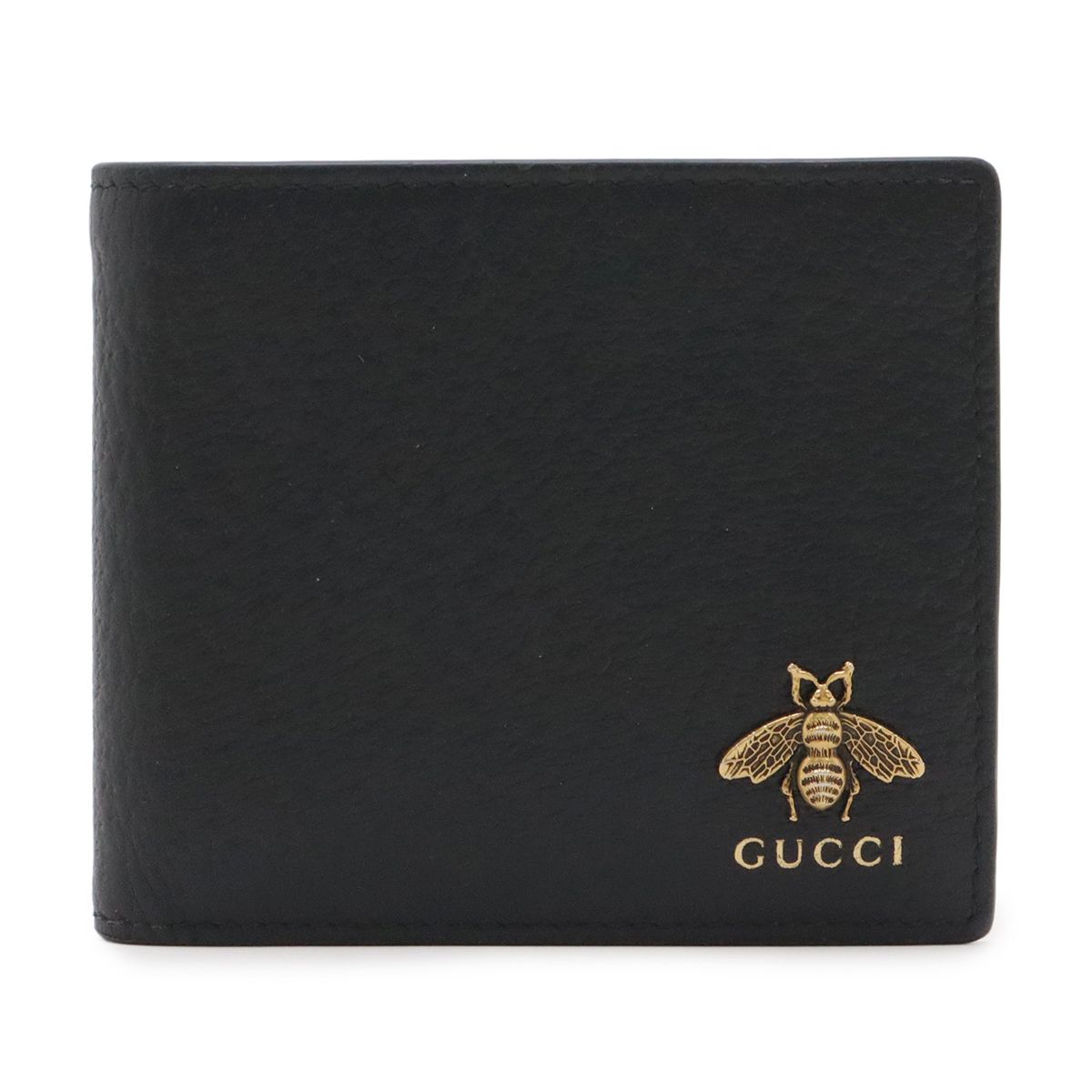 Gucci Animalier Metal Bee Bifold Wallet Leather Black Gold