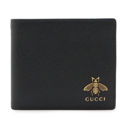 Gucci Animalier Metal Bee Bifold Wallet Leather Black Gold