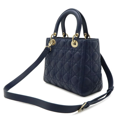 Dior Cannage 2-Way Shoulder Bag Leather Navy Gold — view 2
