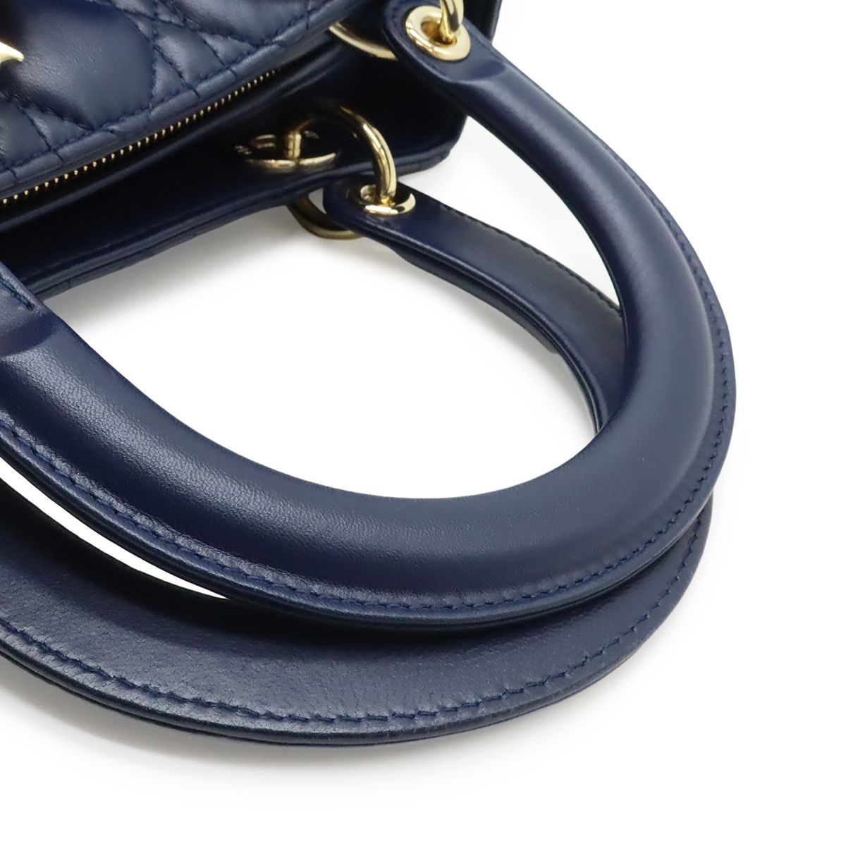 Dior Cannage 2-Way Shoulder Bag Leather Navy Gold — view 4