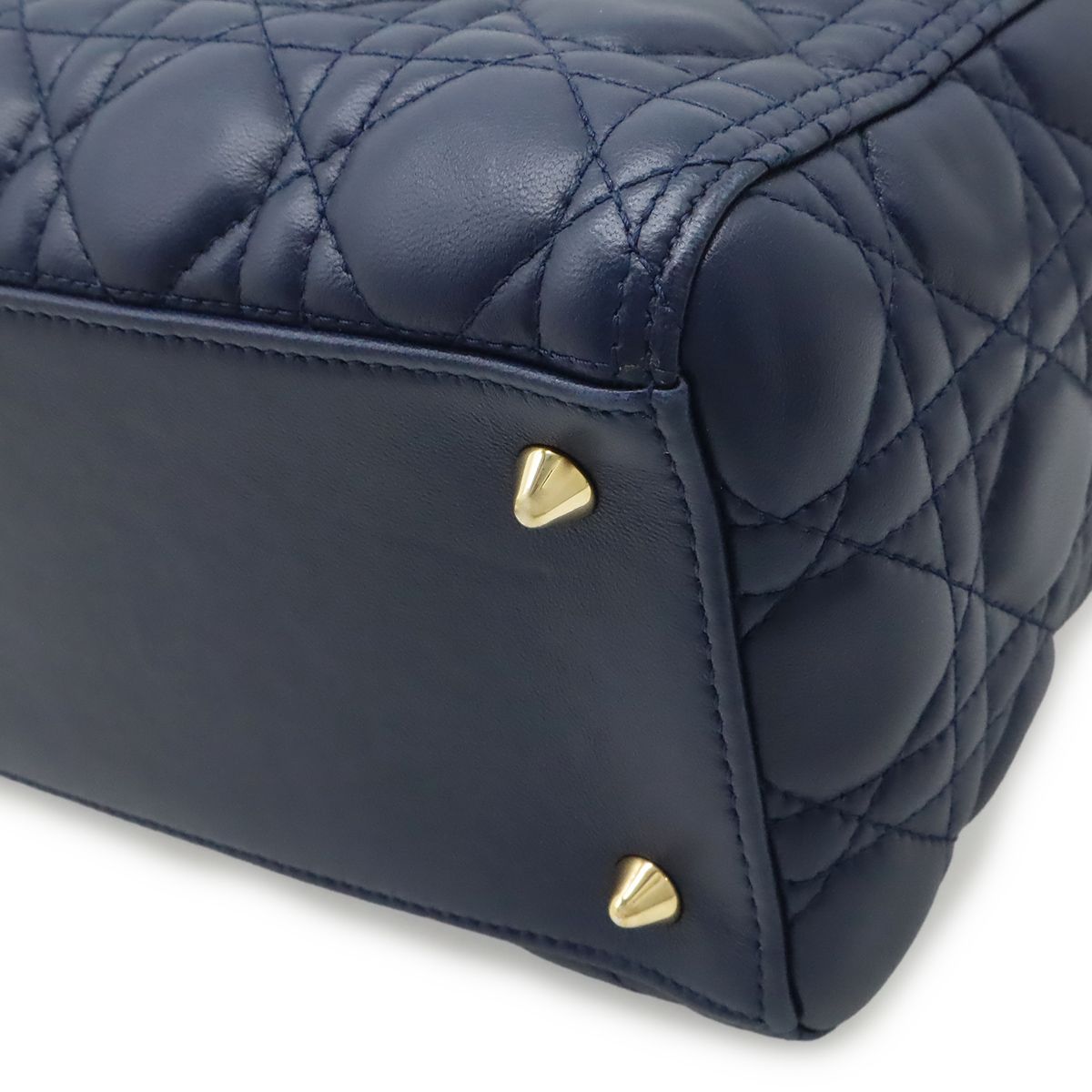 Dior Cannage 2-Way Shoulder Bag Leather Navy Gold — view 3