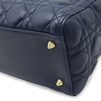 Dior Cannage 2-Way Shoulder Bag Leather Navy Gold — view 3