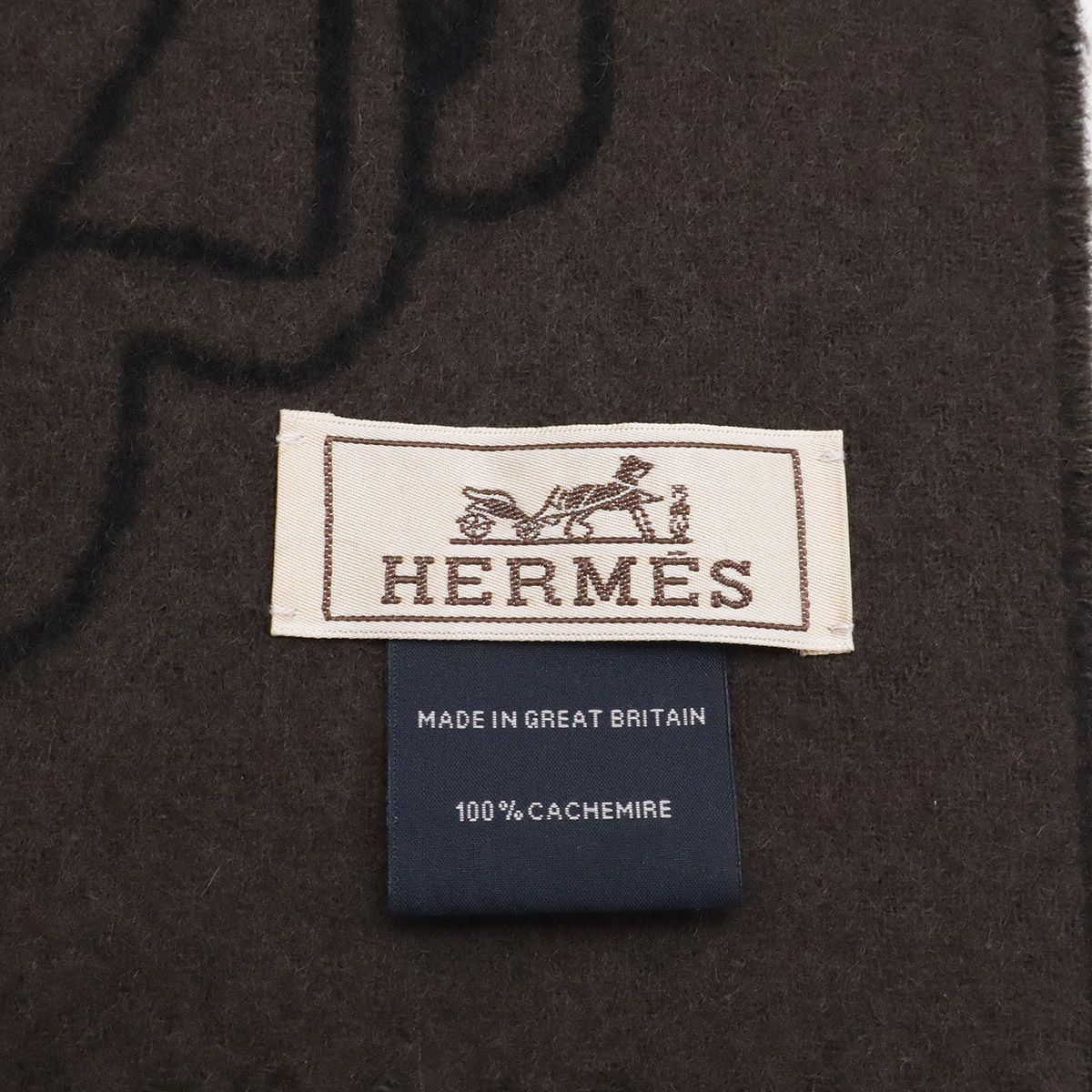 Hermes Cashmere Scarf Tet Tet Equestre Shawl Fringe Black Dark Brown — view 6