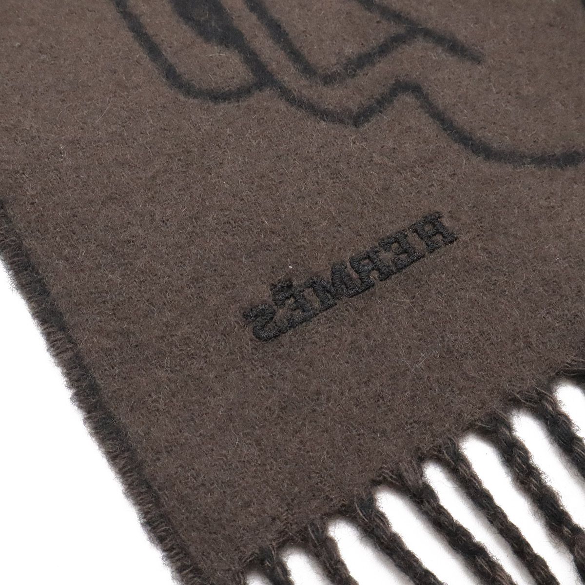 Hermes Cashmere Scarf Tet Tet Equestre Shawl Fringe Black Dark Brown — view 5