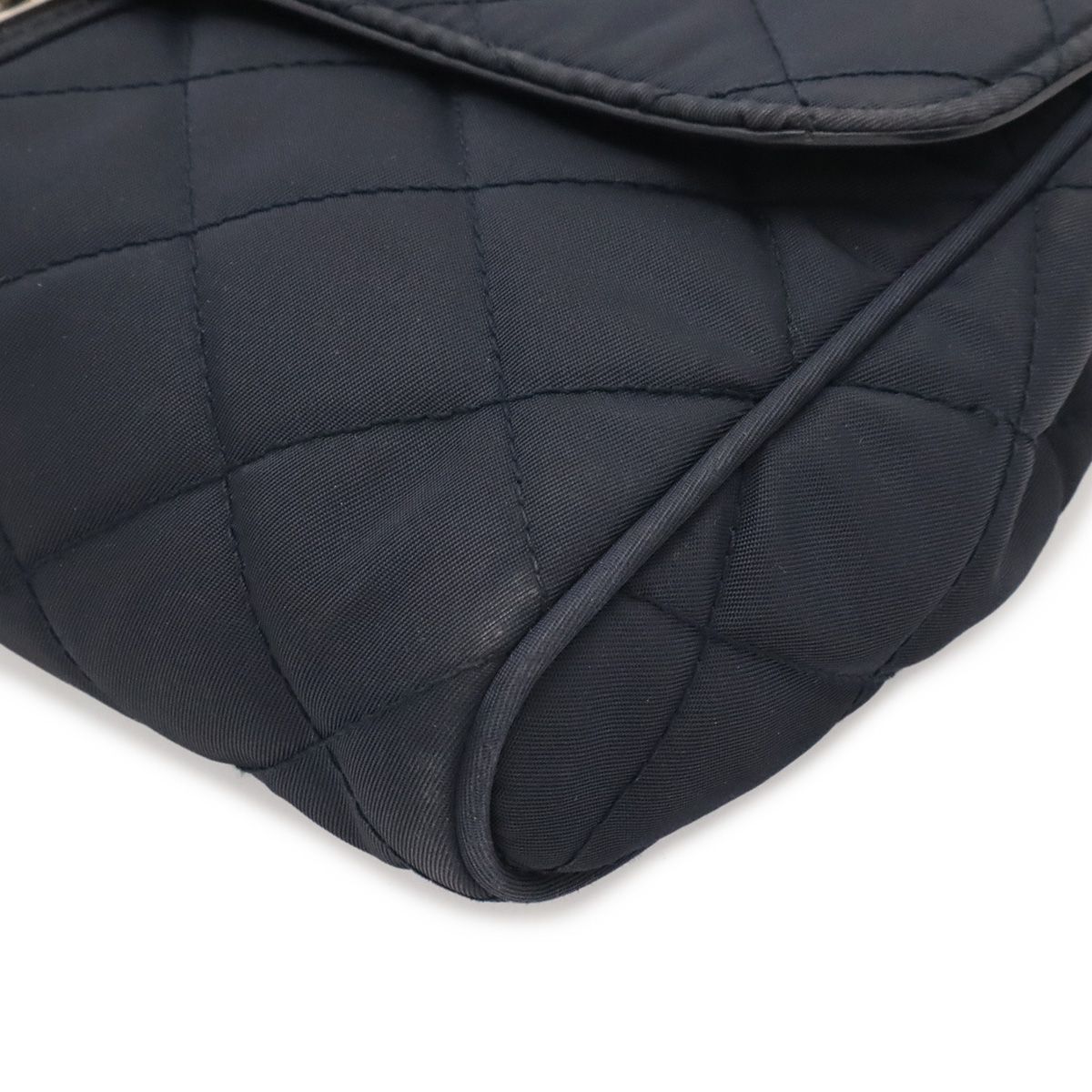 Prada Chain Shoulder Bag 2-Way Clutch Quilted Nylon Leather Navy Silver — view 3
