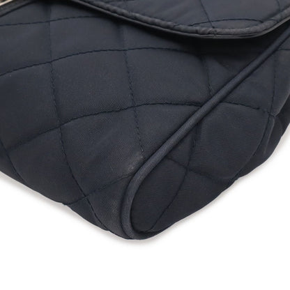 Prada Chain Shoulder Bag 2-Way Clutch Quilted Nylon Leather Navy Silver — view 3