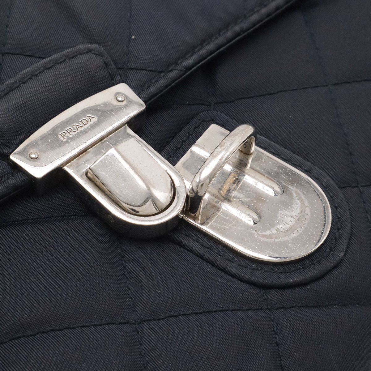 Prada Chain Shoulder Bag 2-Way Clutch Quilted Nylon Leather Navy Silver — view 5