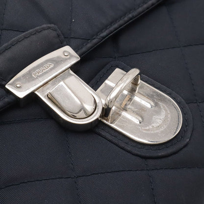 Prada Chain Shoulder Bag 2-Way Clutch Quilted Nylon Leather Navy Silver — view 5
