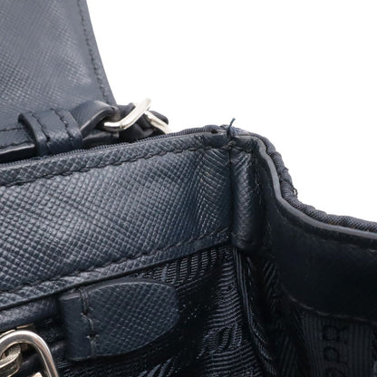 Prada Chain Shoulder Bag 2-Way Clutch Quilted Nylon Leather Navy Silver — view 7