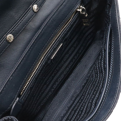 Prada Chain Shoulder Bag 2-Way Clutch Quilted Nylon Leather Navy Silver — view 6