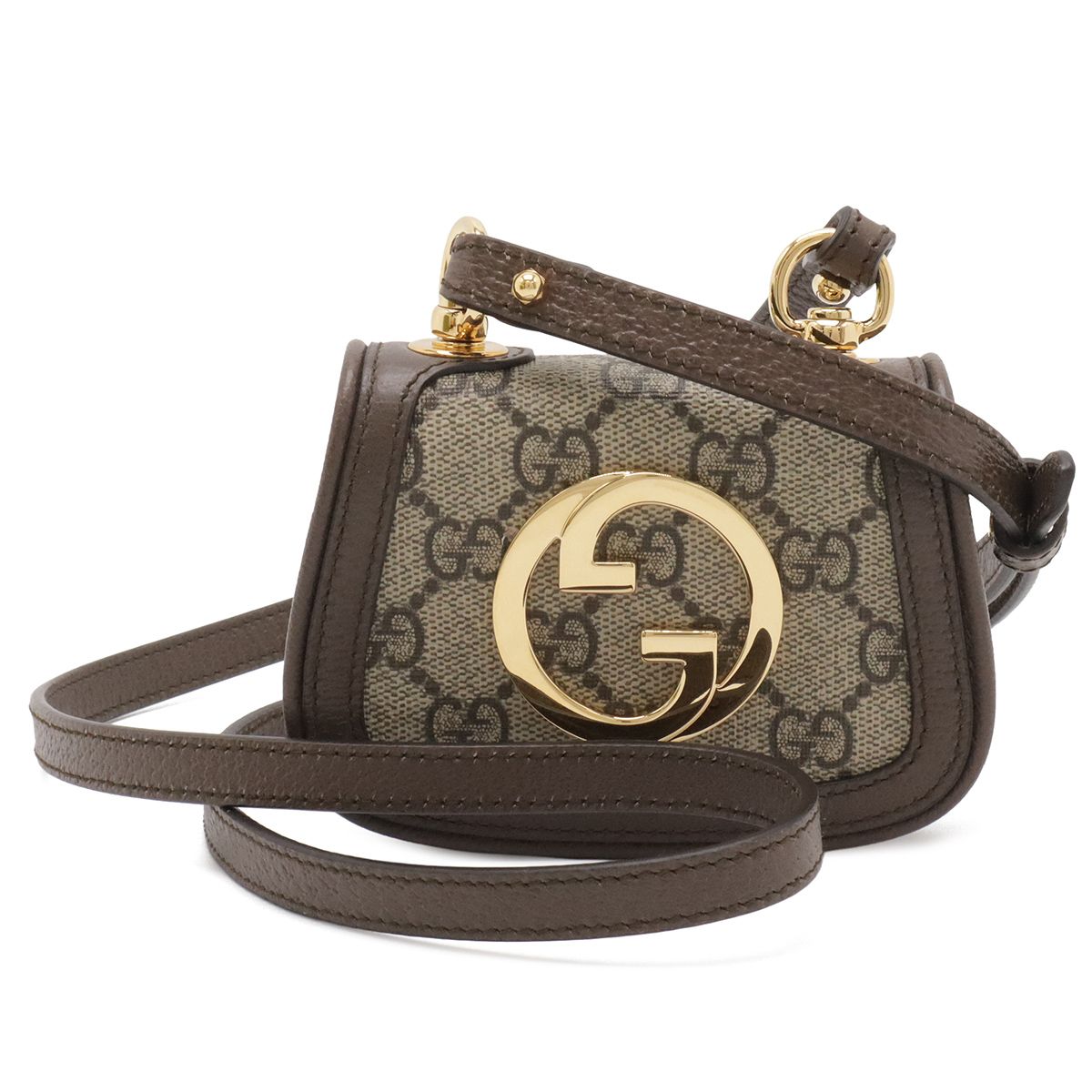 Gucci Blondie Interlocking GG Supreme Shoulder Pouch Bag Beige Brown Gold