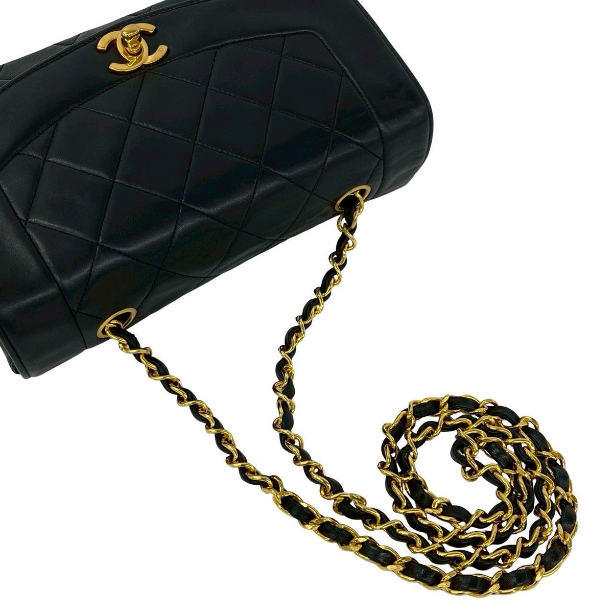 Chanel Card Quilted Diana Flap Coco Lambskin Chain Shoulder Bag Black — view 4