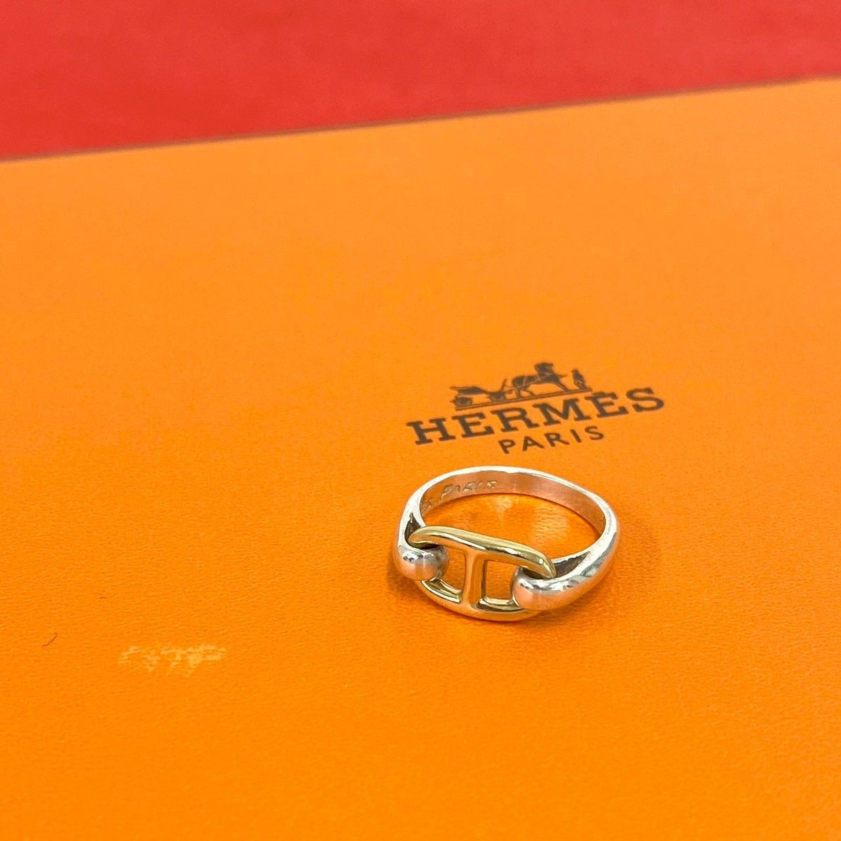 Hermes Chaine D'Ancre Ring 925 Sterling Silver Gold