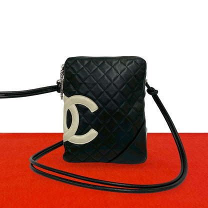 Chanel Cambon Line CC Logo Leather Mini Shoulder Bag Pochette Black
