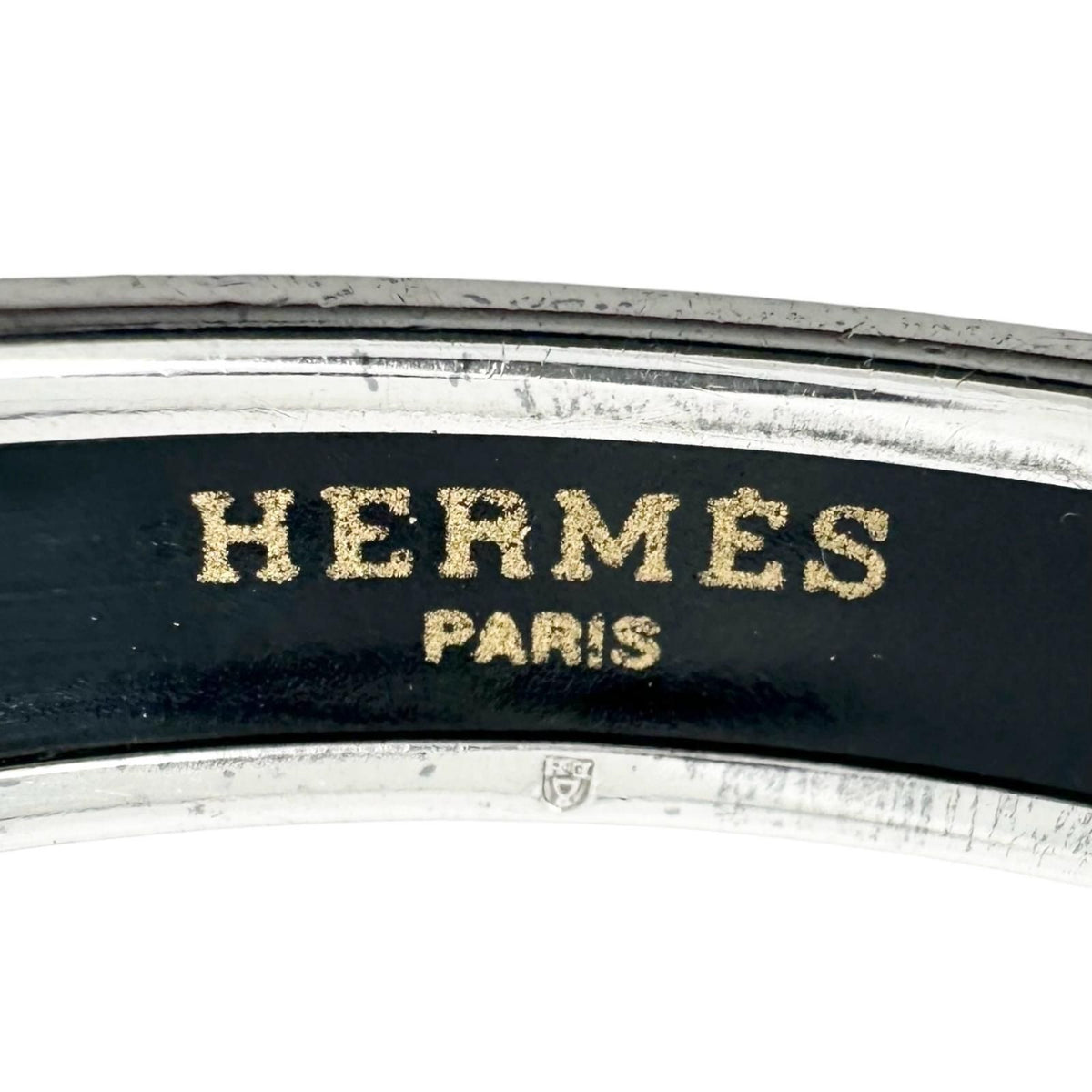 Hermes Enamel Metal Silver Blue Bangle Bracelet — view 7