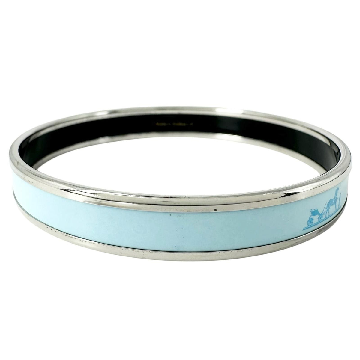 Hermes Enamel Metal Silver Blue Bangle Bracelet — view 3