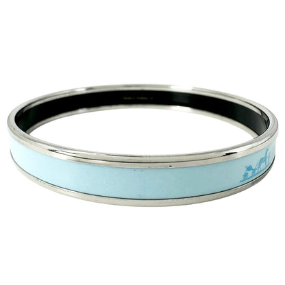 Hermes Enamel Metal Silver Blue Bangle Bracelet — view 3