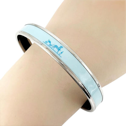 Hermes Enamel Metal Silver Blue Bangle Bracelet — view 5