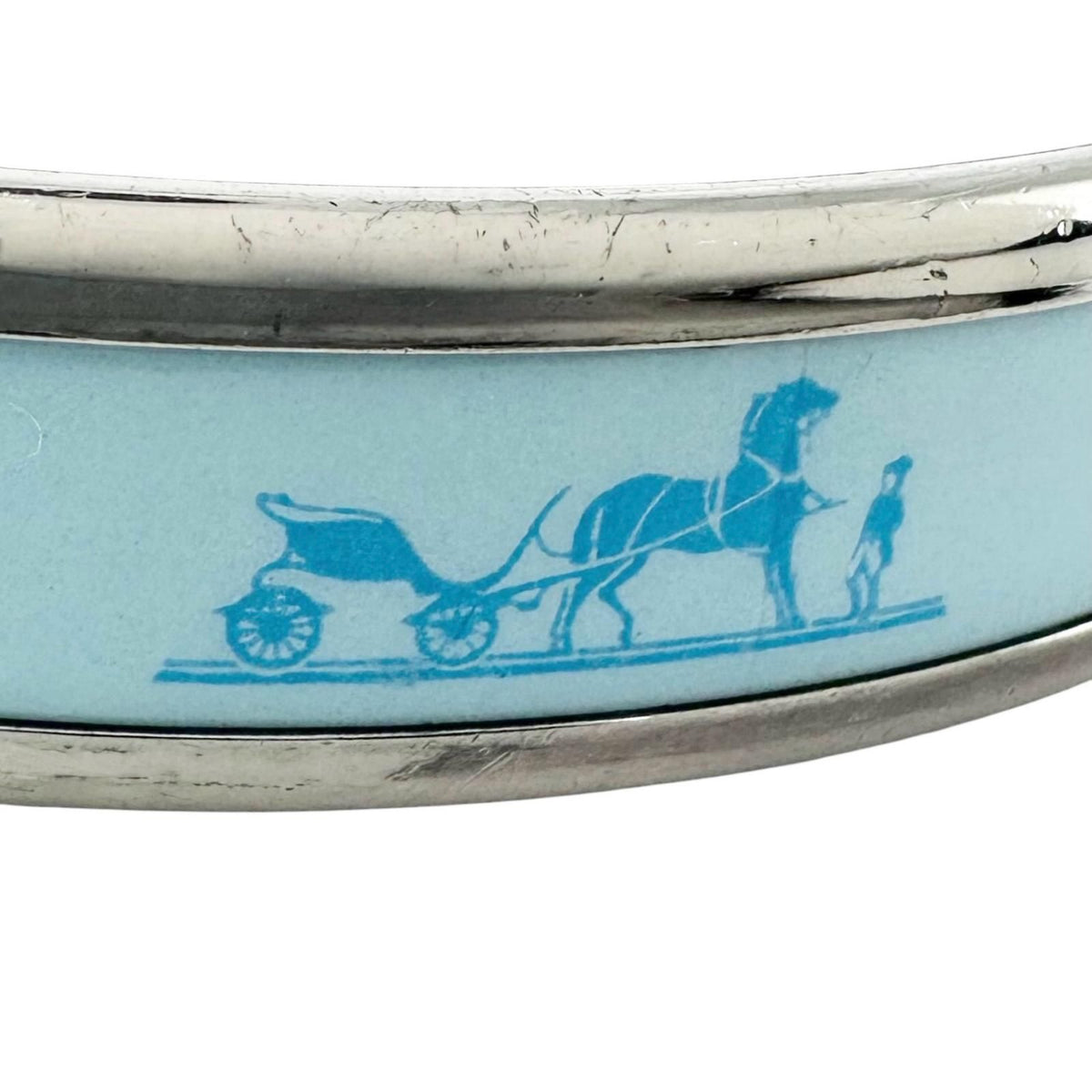 Hermes Enamel Metal Silver Blue Bangle Bracelet — view 6