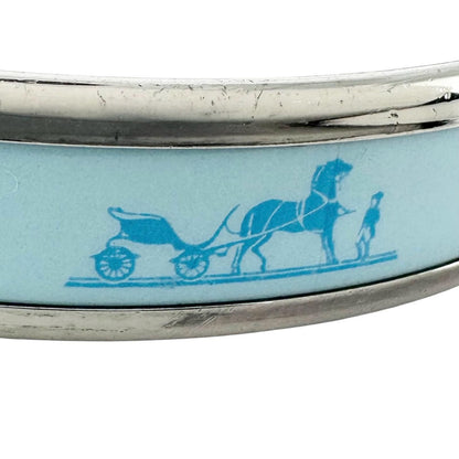 Hermes Enamel Metal Silver Blue Bangle Bracelet — view 6
