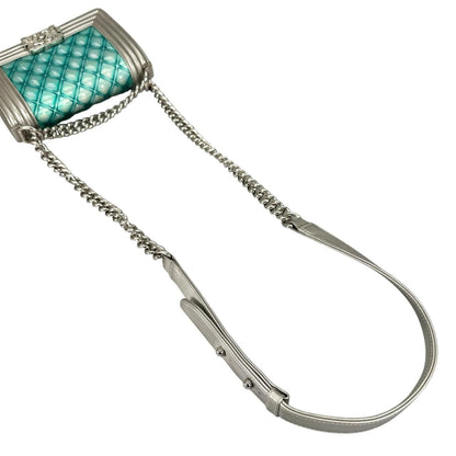 Chanel Boy Patent Leather Lambskin Silver Light Blue Shoulder Bag — view 5