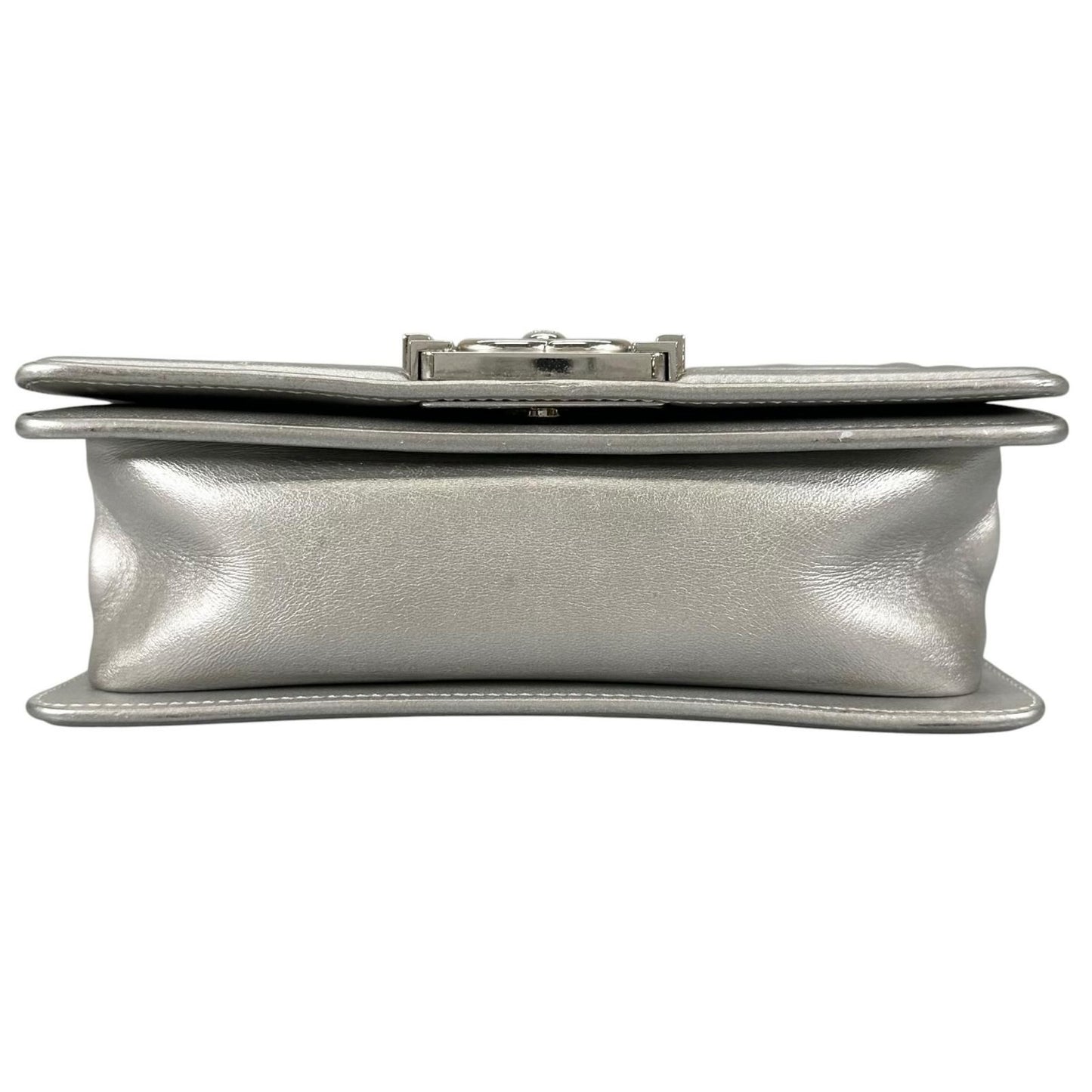 Chanel Boy Patent Leather Lambskin Silver Light Blue Shoulder Bag — view 3