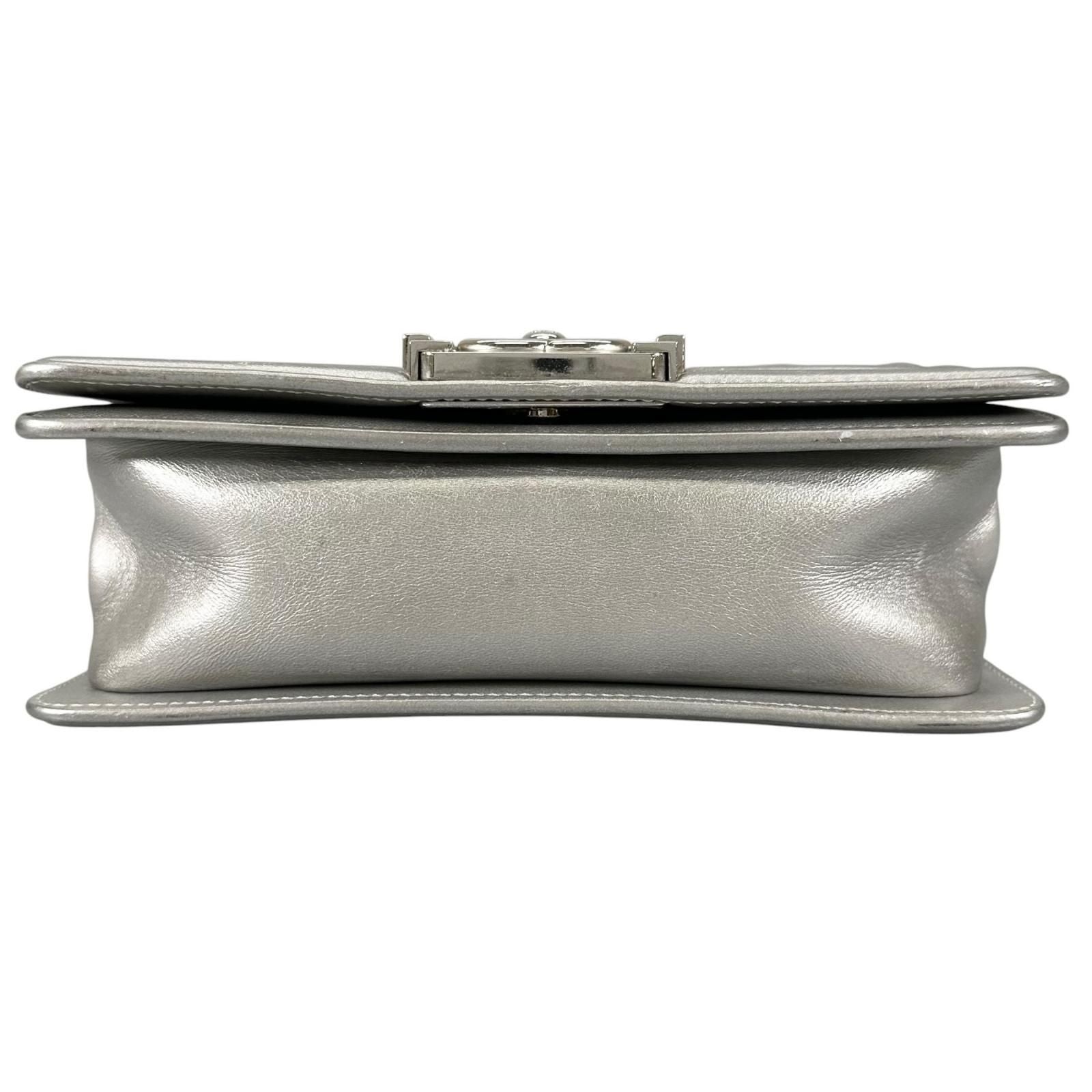 Chanel Boy Patent Leather Lambskin Silver Light Blue Shoulder Bag — view 3