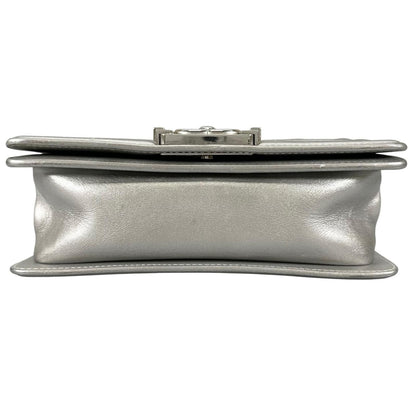 Chanel Boy Patent Leather Lambskin Silver Light Blue Shoulder Bag — view 3