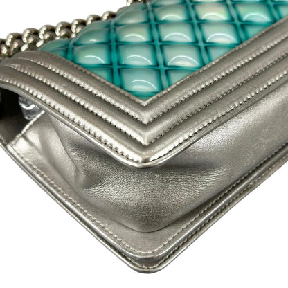 Chanel Boy Patent Leather Lambskin Silver Light Blue Shoulder Bag — view 8
