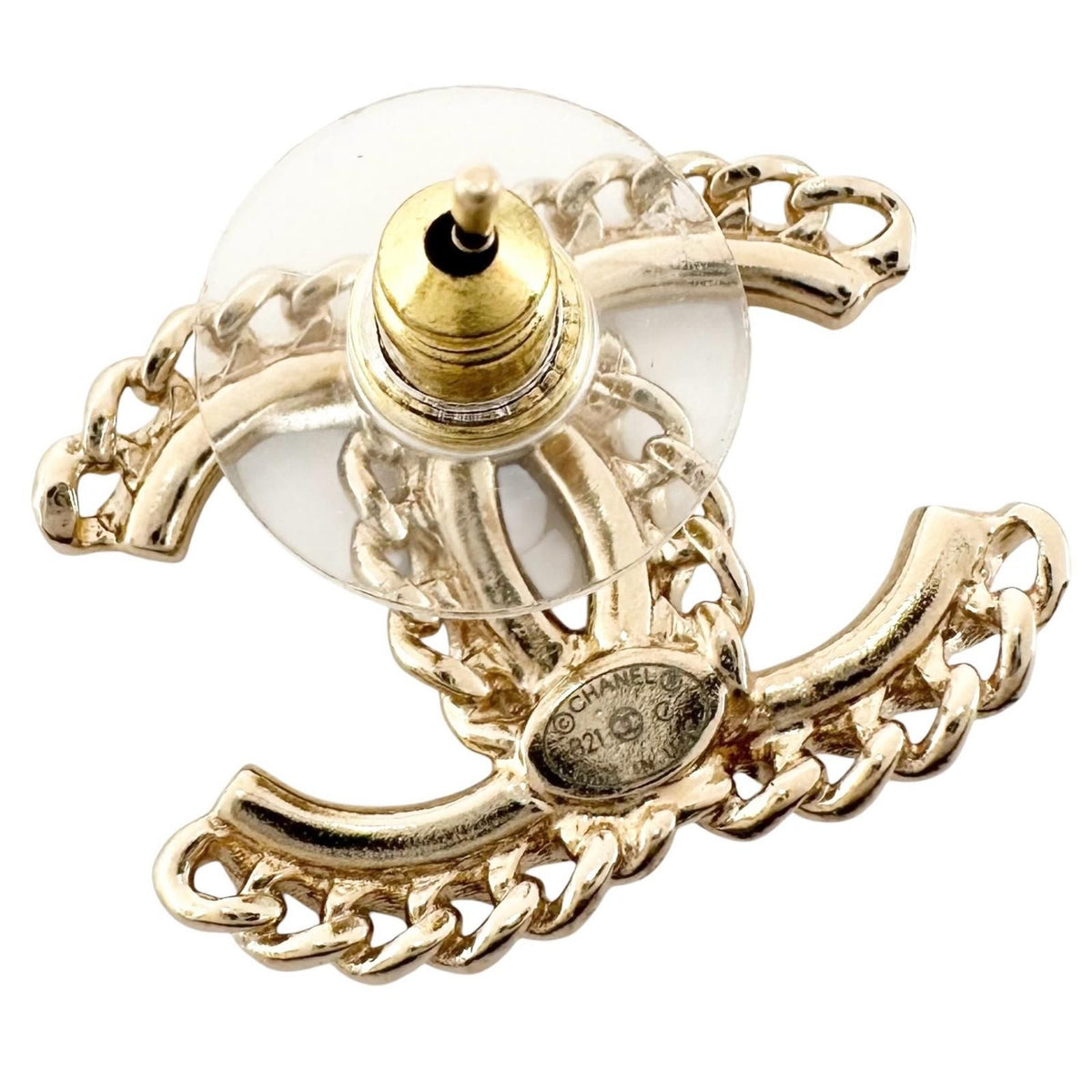 Chanel For CC Logo Single Rhinestone Gold Silver Earring — view 3