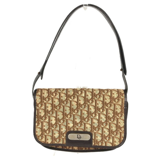 Dior Shoulder Bag Logo Trotter Leather Canvas Beige