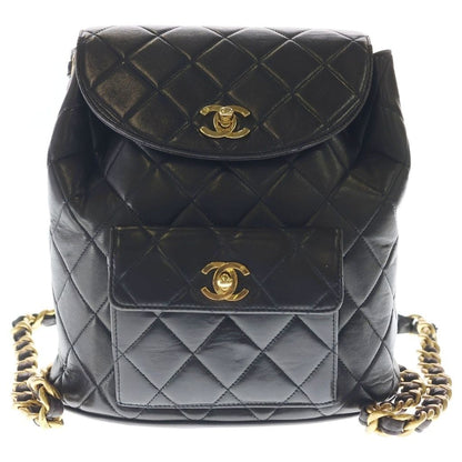 Chanel Quilted Backpack Lambskin Gold Black Seal