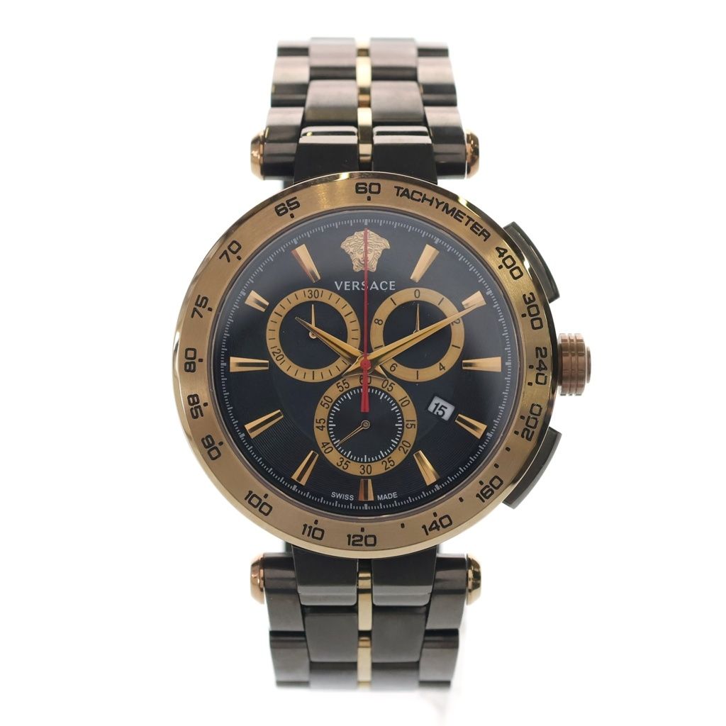 Versace Aion Chrono Gent Quartz Black Dial 45 Watch Gold