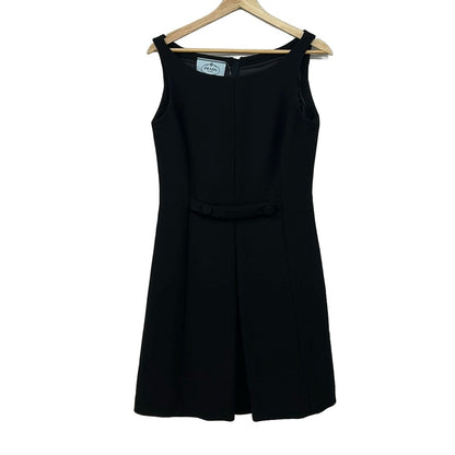 Prada Dress 40 M Black Sleeveless Knee Length Box Pleats