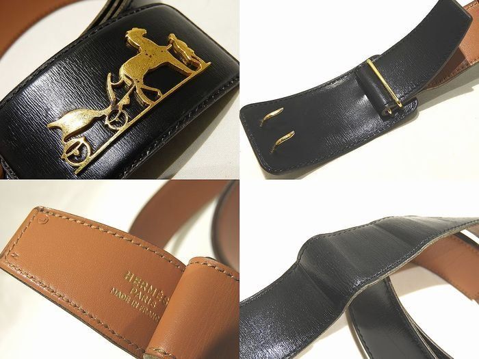 Hermes Antique Belt Carriage Buckle Black Leather Gold — view 2