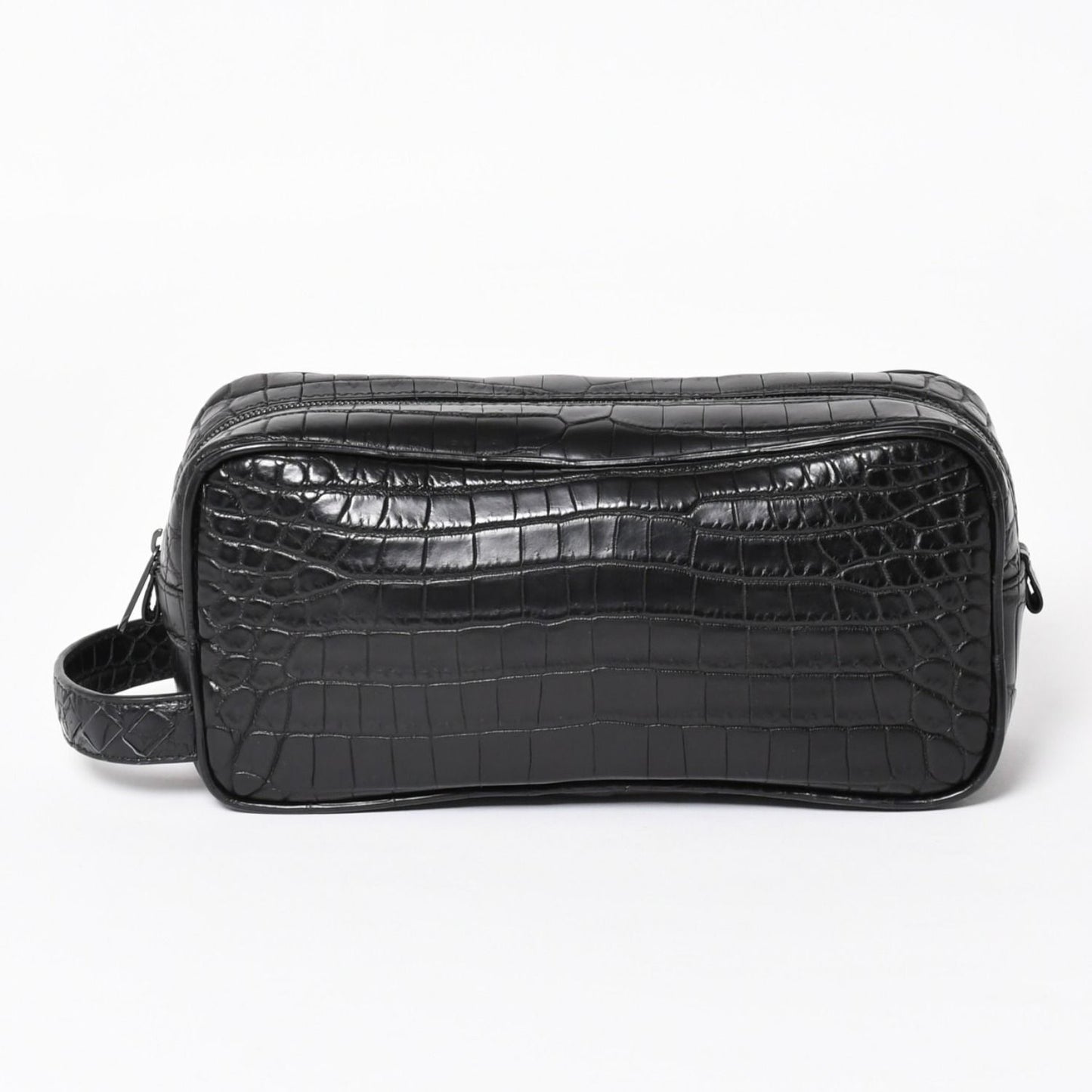 Bottega Veneta Croco Embossed Travel Pouch Black Matte