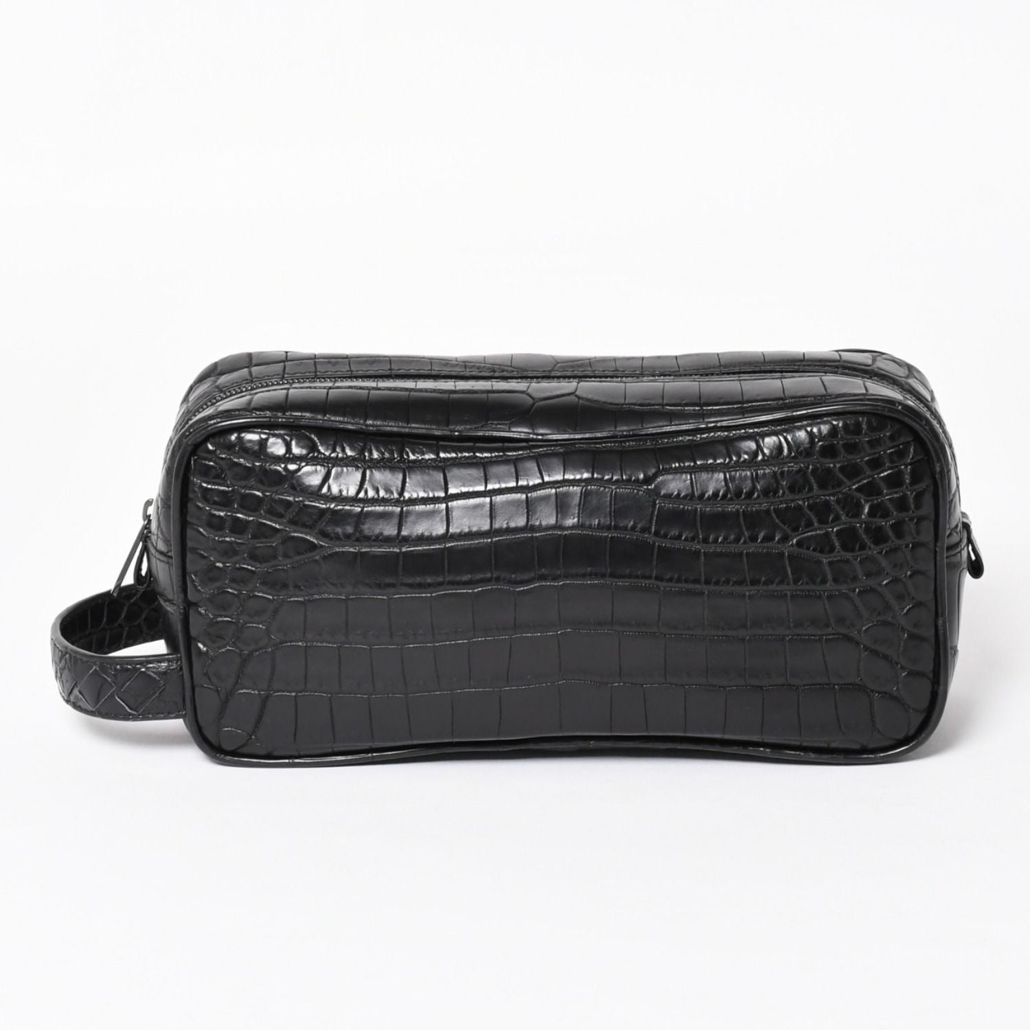 Bottega Veneta Croco Embossed Travel Pouch Black Matte
