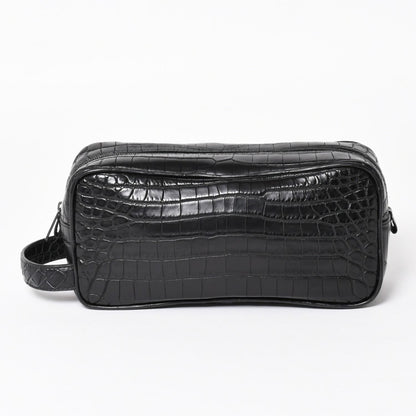 Bottega Veneta Croco Embossed Travel Pouch Black Matte