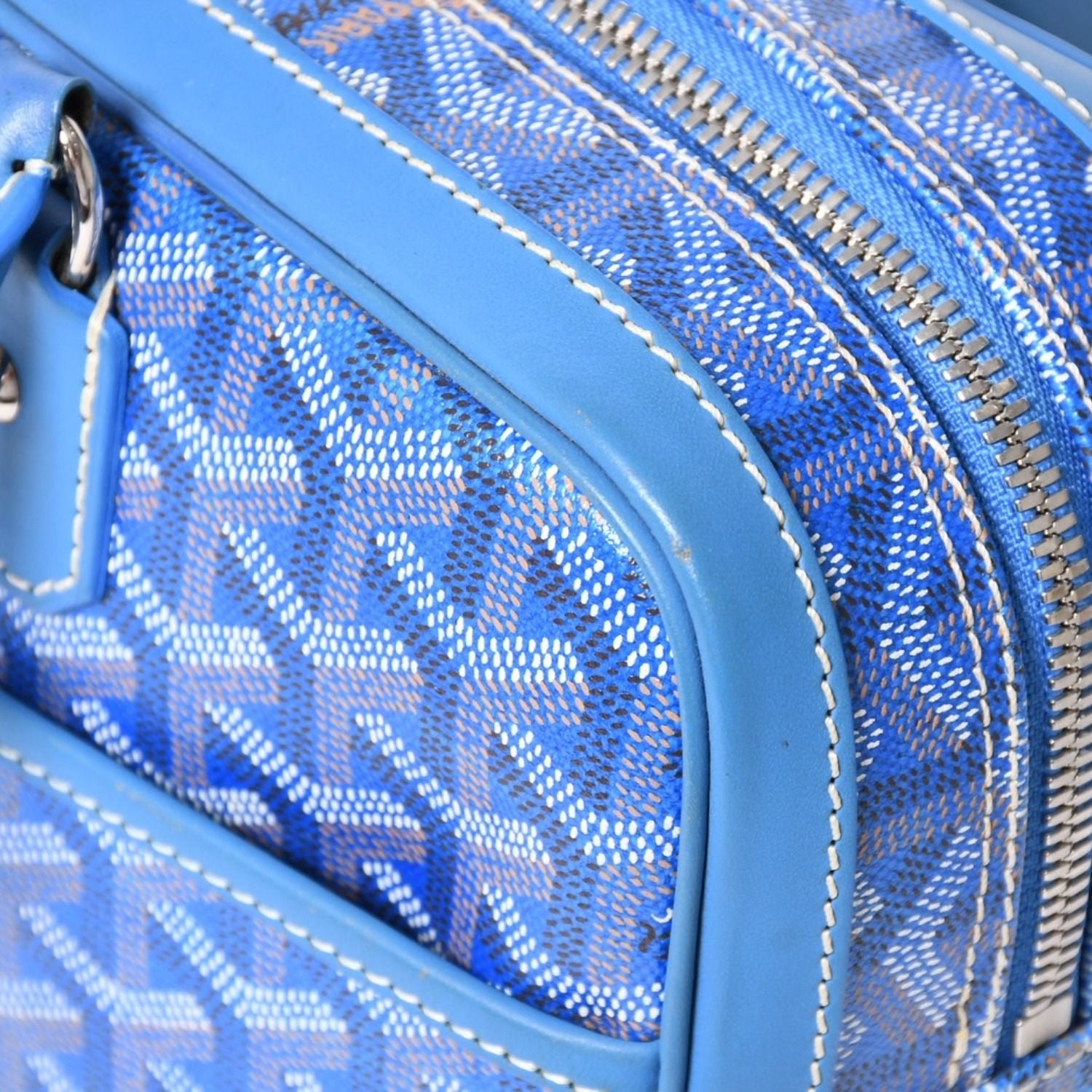 Goyard Saint Martin Shoulder Bag Leather Blue Silver — view 8