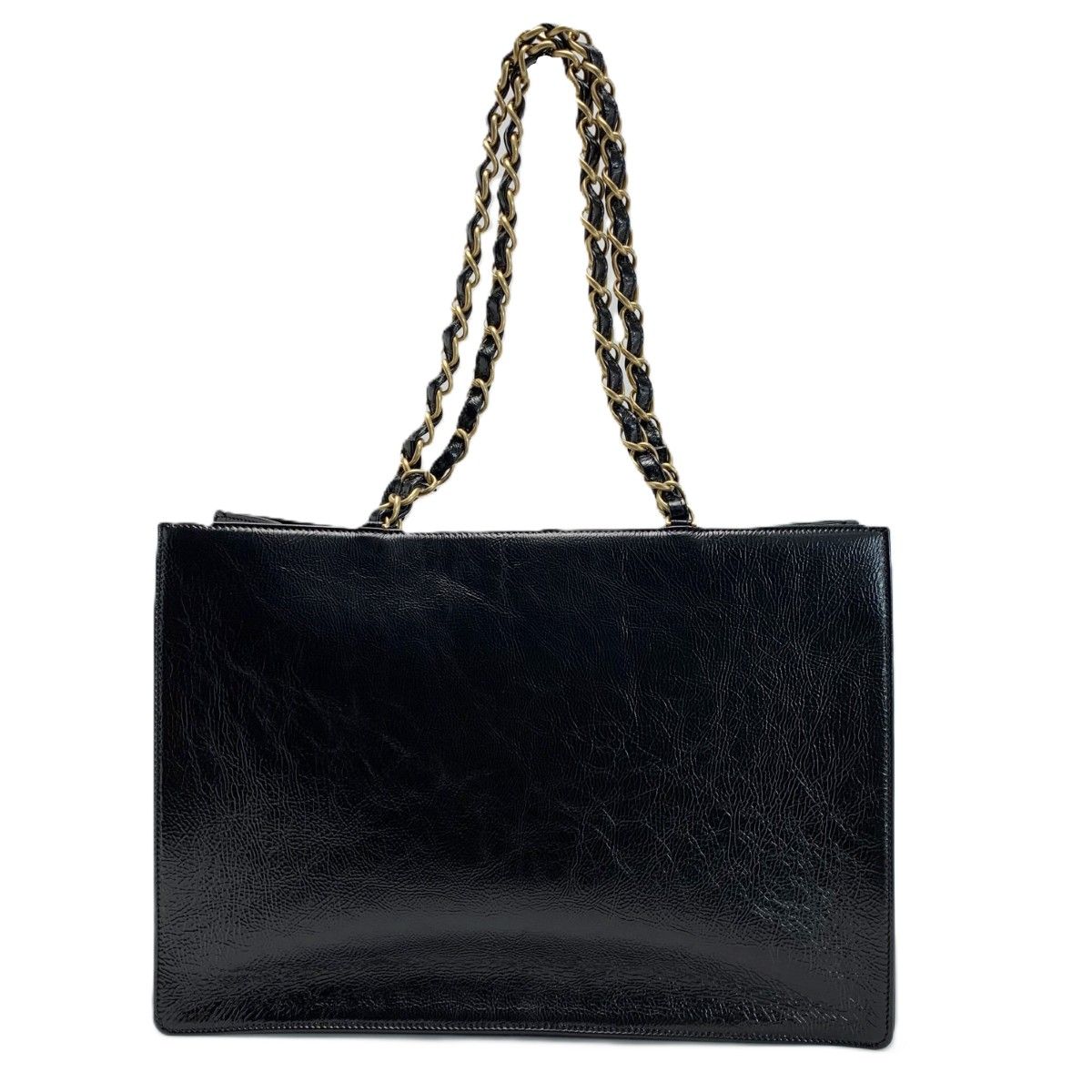 Chanel CC Logo Chain Shoulder Shiny Aged Calfskin Black With Card Tote Bag — view 2