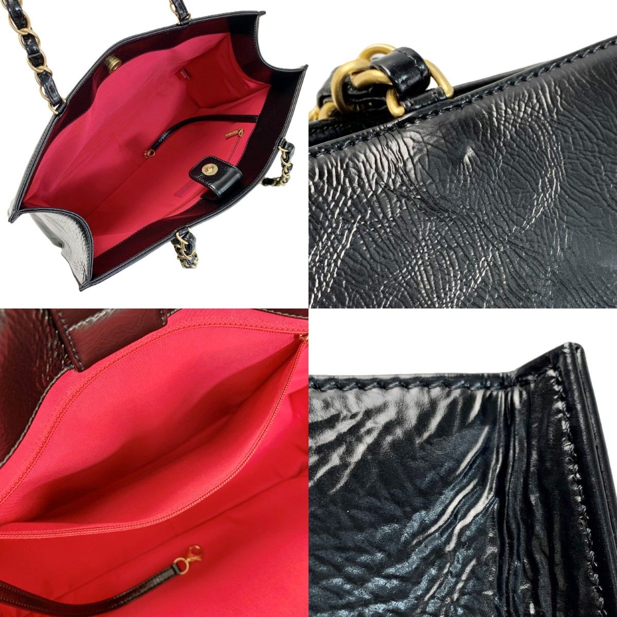 Chanel CC Logo Chain Shoulder Shiny Aged Calfskin Black With Card Tote Bag — view 6