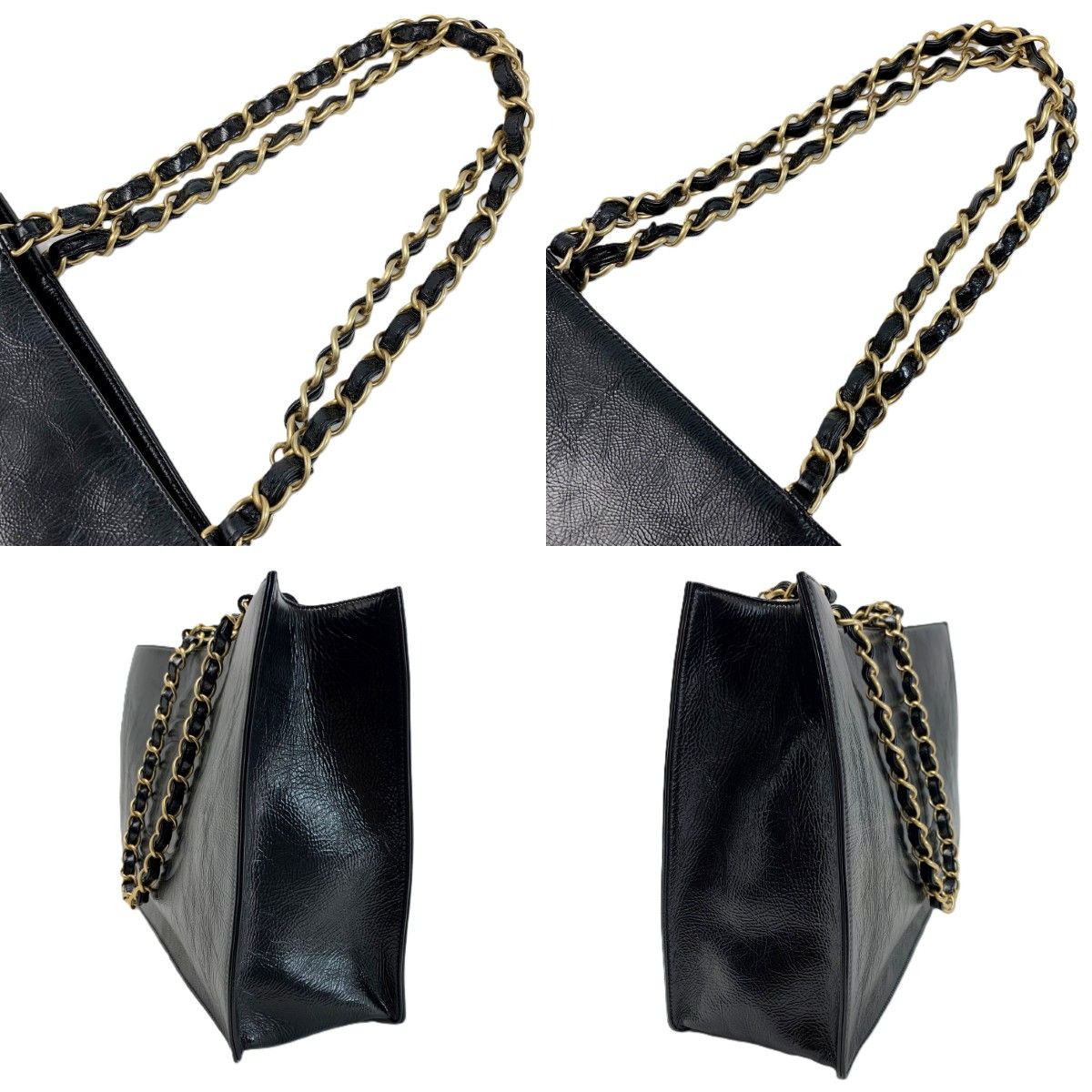 Chanel CC Logo Chain Shoulder Shiny Aged Calfskin Black With Card Tote Bag — view 4