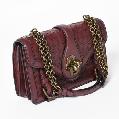Bottega Veneta Intrecciato Limpia Knot Chain Shoulder Bag Red Calfskin Wine — view 4